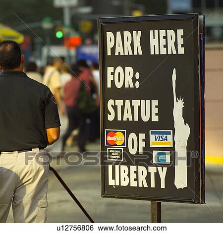 Stock Photograph - Parking sign for Statue of Liberty, New York City. Fotosearch