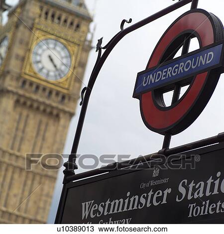 Stock Image - Sign board for the London underground subway system. Fotosearch