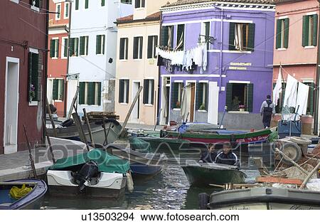 Bright Homes Along Canal View Large Photo Image Picture - Bright Homes Along Canal. Fotosearch