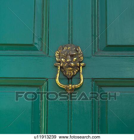 door knocker on green door View Large Photo Image Stock Photo - door knocker on green door. Fotosearch