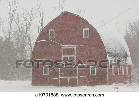 Stock Photo - Barn in Snowy Farmyard in Alberta Canada. Fotosearch