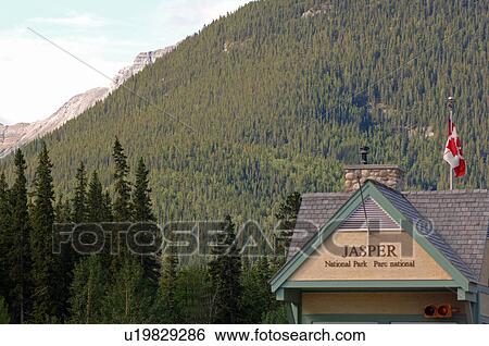Stock Photograph - Gates at entrance to Jasper National Park, Canada. Fotosearch