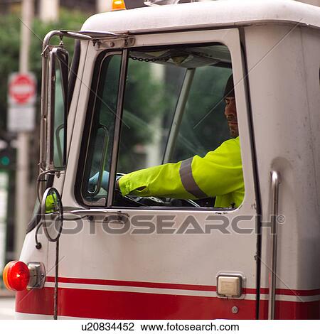 Stock Image - Truck driver in San Francisco. Fotosearch