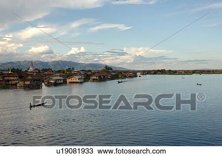 Stock Image - Coastline Myanmar - Inle Lake. Fotosearch