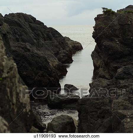 Stock Image - Inlet of water, Wickaninnish Beach Trail, Vancouver Island, Canada. Fotosearch