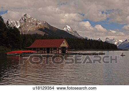 Boathouse on Maligne Lake, Jasper National Park, Canada View Large Photo Image Picture - Boathouse on Maligne Lake, Jasper National Park, Canada. Fotosearch