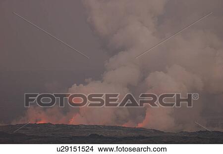 Picture - Volcano National Park - Big Island of Hawaii - Lava Plume. Fotosearch