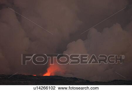 Stock Image - Volcano National Park - Big Island of Hawaii - Lava Plume. Fotosearch