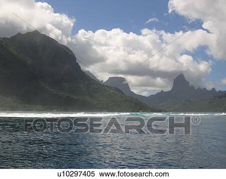 Panoramic view of hills on a seashore, Moorea, Tahiti, French Polynesia, South Pacific View Large Photo Image Stock Photography - Panoramic view of hills on a seashore, Moorea, Tahiti, French Polynesia, South Pacific. Fotosearch