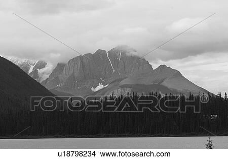 Picture - Panoramic view of mountain peaks enveloped with fog, Rocky Mountains, Canada. Fotosearch