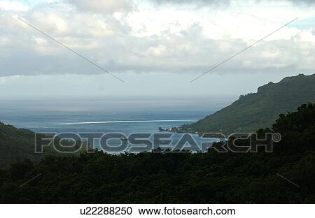 Stock Image - Panoramic view of the ocean, Moorea, Tahiti, French Polynesia, South Pacific. Fotosearch