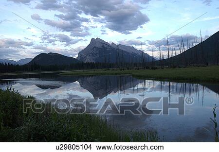 Picture - Reflection of mountains on a lake, Rocky Mountains, Canada. Fotosearch