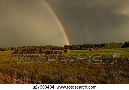 View of two rainbows over a farm View Large Photo Image Picture - View of two rainbows over a farm. Fotosearch