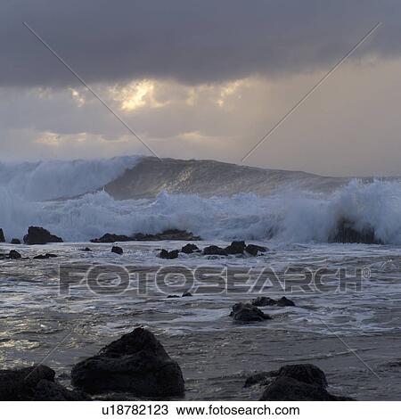 Stock Image - Hawaiian Islands of Molokai and Kauai - Ocean Views. Fotosearch