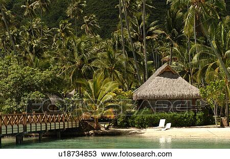 Stock Image - An idyllic beach, Moorea, Tahiti, French Polynesia, South Pacific. Fotosearch