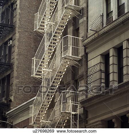 Fire escape on exterior of building, New York City View Large Photo Image Stock Photo - Fire escape on exterior of building, New York City. Fotosearch