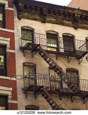 Fire escape on exterior of building, New York City View Large Photo Image Stock Photograph - Fire escape on exterior of building, New York City. Fotosearch
