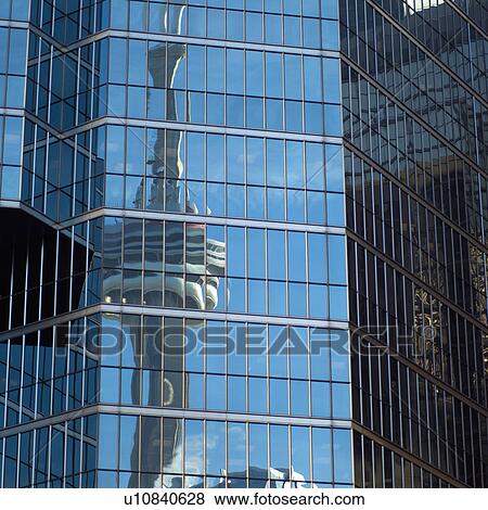 Stock Photo - CN tower reflection in Building Toronto Ontario Canada. Fotosearch