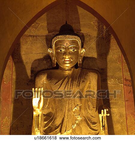 Golden Buddha in Bagan Buddhist Temple View Large Photo Image Stock Photo - Golden Buddha in Bagan Buddhist Temple. Fotosearch
