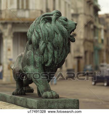 Statue of lion in the street, Havana, Cuba View Large Photo Image Stock Photo - Statue of lion in the street, Havana, Cuba. Fotosearch