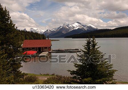 Boathouse on Maligne Lake, Jasper National Park, Canada View Large Photo Image Stock Image - Boathouse on Maligne Lake, Jasper National Park, Canada. Fotosearch