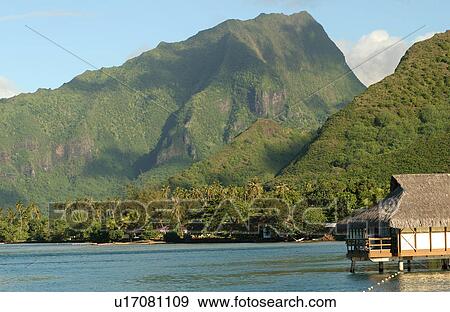 Stock Photo - Panoramic view of hills near the ocean, Moorea, Tahiti, French Polynesia, South Pacific. Fotosearch