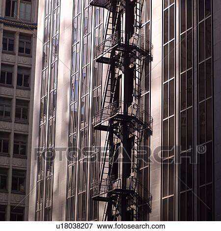 Fire escape on the side of a building in San Francisco View Large Photo Image Stock Photo - Fire escape on the side of a building in San Francisco. Fotosearch
