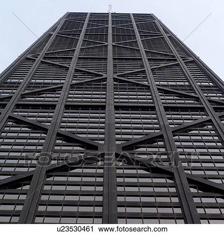 Stock Image - Low angle view of John Hancock Building in Chicago. Fotosearch