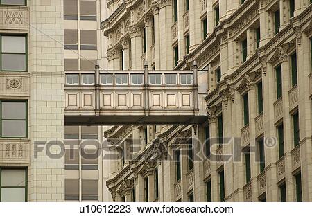 Stock Image - Passageway connecting two high-rise buildings in Chicago. Fotosearch