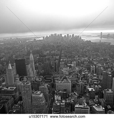 Stock Image - Aerial view of the Financial District from the Empire State Building, New York City. Fotosearch