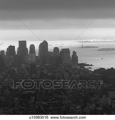 Stock Photograph - Aerial view of the Financial District from the Empire State Building, New York City. Fotosearch