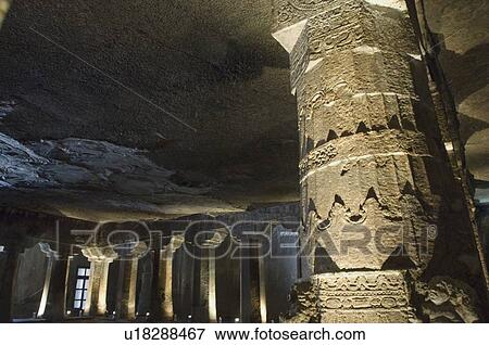 Columns in a cave, Ajanta, Maharashtra, India View Large Photo Image Stock Photo - Columns in a cave, Ajanta, Maharashtra, India. Fotosearch