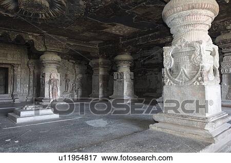 Interiors of a cave, Ellora, Aurangabad, Maharashtra, India View Large Photo Image Stock Photo - Interiors of a cave, Ellora, Aurangabad, Maharashtra, India. Fotosearch