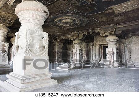 Interiors of a cave, Ellora, Aurangabad, Maharashtra, India View Large Photo Image Stock Photo - Interiors of a cave, Ellora, Aurangabad, Maharashtra, India. Fotosearch