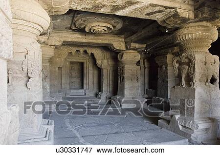 Stock Photo - Interiors of a cave, Ellora, Aurangabad, Maharashtra, India. Fotosearch