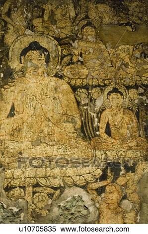 Stock Photography - Mural of Buddha on the wall of a cave, Ajanta, Maharashtra, India. Fotosearch