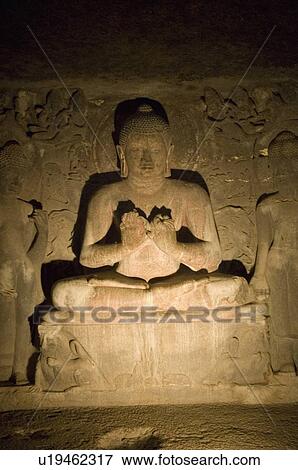 Statue of Buddha in a cave, Ajanta, Maharashtra, India View Large Photo Image Stock Photo - Statue of Buddha in a cave, Ajanta, Maharashtra, India. Fotosearch