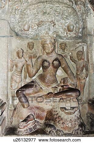 Statue of Hindu goddess carved in a cave, Ellora, Aurangabad, Maharashtra, India View Large Photo Image Stock Photo - Statue of Hindu goddess carved in a cave, Ellora, Aurangabad, Maharashtra, India. Fotosearch