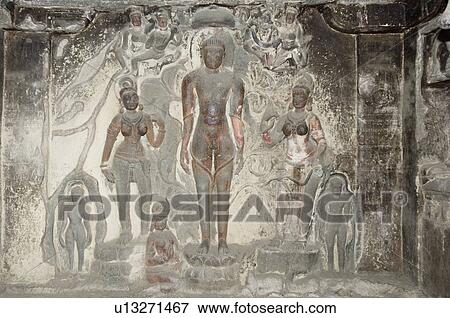 Stock Photo - Statues in a cave, Ellora, Aurangabad, Maharashtra, India. Fotosearch