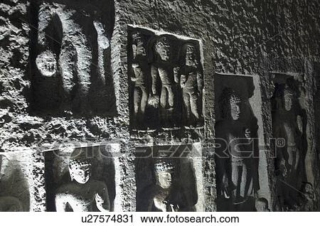 Statues of Buddha in a cave, Ajanta, Maharashtra, India View Large Photo Image Stock Image - Statues of Buddha in a cave, Ajanta, Maharashtra, India. Fotosearch