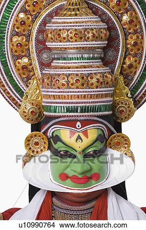 Close-up of a Kathakali dance performer View Large Photo Image Picture - Close-up of a Kathakali dance performer. Fotosearch
