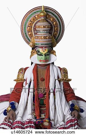 Picture - Portrait of a Kathakali dance performer sitting. Fotosearch
