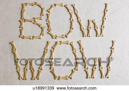 Close-up of texts BOW WOW made with dog biscuits on a white surface View Large Photo Image Stock Photo - Close-up of texts BOW WOW made with dog biscuits on a white surface. Fotosearch
