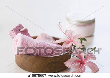Stock Photo - Close-up of spa treatment products. Fotosearch