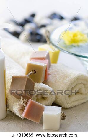 Stock Photo - Close-up of spa treatment products. Fotosearch