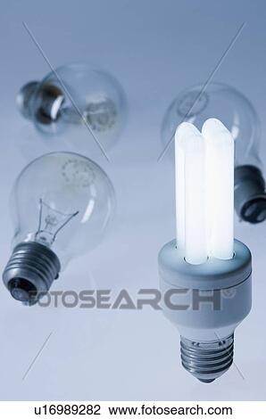 Close-up of light bulbs with a fluorescent light bulb View Large Photo Image Stock Image - Close-up of light bulbs with a fluorescent light bulb. Fotosearch