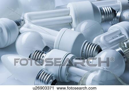 Stock Image - Close-up of compact fluorescent light bulbs. Fotosearch