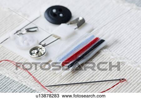 High angle view of sewing items View Large Photo Image Stock Image - High angle view of sewing items. Fotosearch