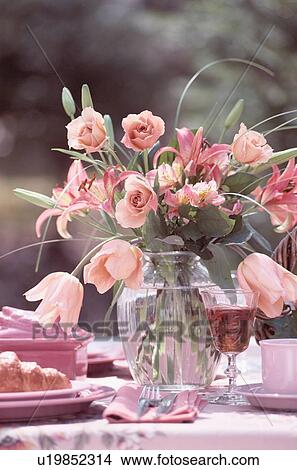 Bunch Flowers On Dining Table View Large Photo Image Picture - Bunch Flowers On Dining Table. Fotosearch