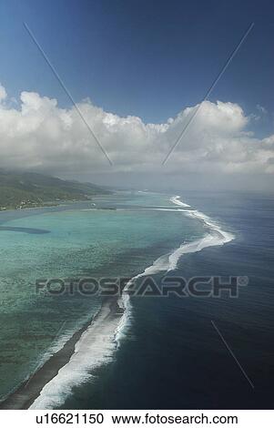 Stock Image - Aerial view of Raiatea coastline. French Polynesia, Southern Pacific Ocean.. Fotosearch